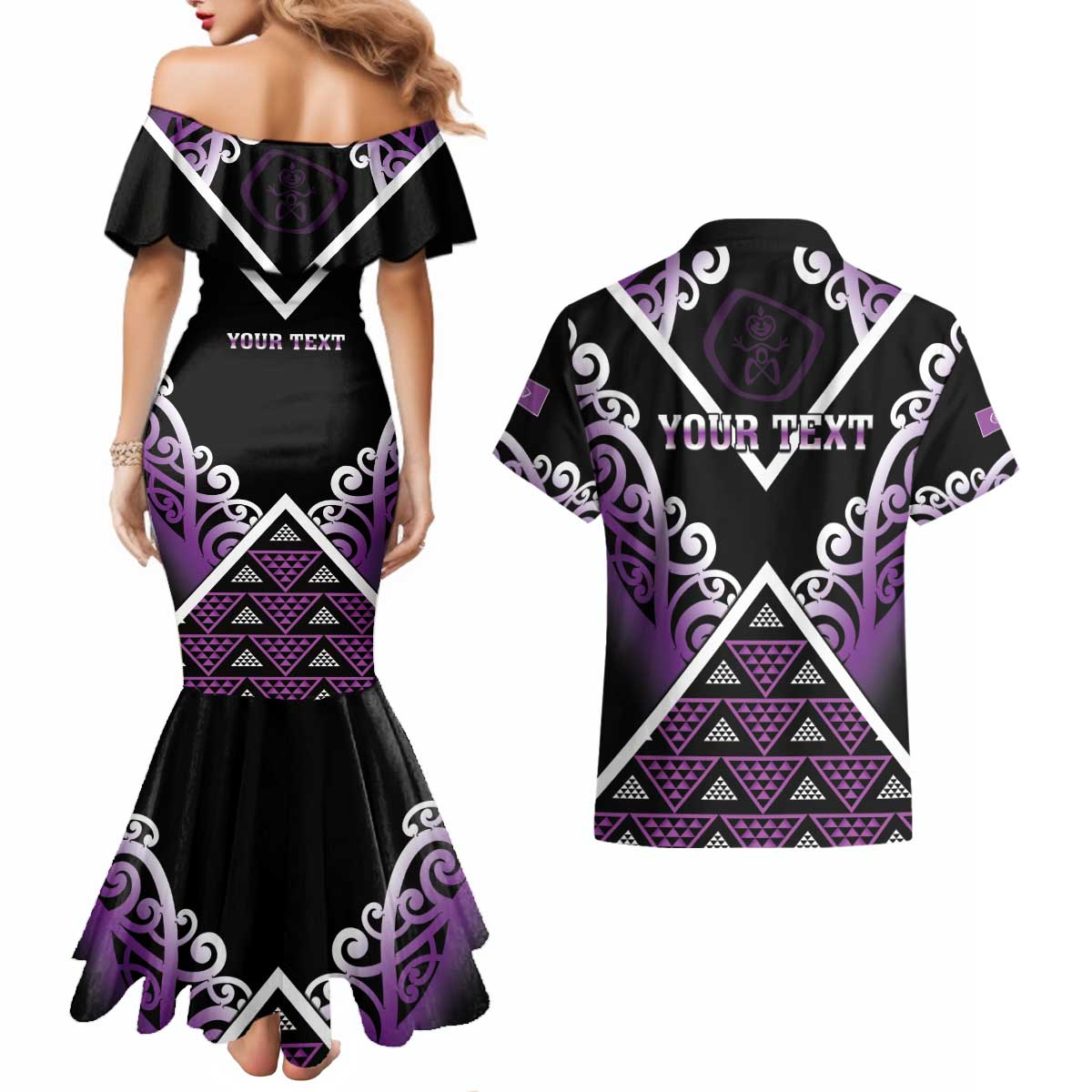 Personalised Aotearoa Moriori Couples Matching Mermaid Dress and Hawaiian Shirt Maori Pattern New Zealand LT05 - Polynesian Pride