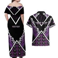 Personalised Aotearoa Moriori Couples Matching Off Shoulder Maxi Dress and Hawaiian Shirt Maori Pattern New Zealand LT05 - Polynesian Pride
