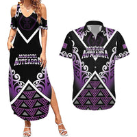 Personalised Aotearoa Moriori Couples Matching Summer Maxi Dress and Hawaiian Shirt Maori Pattern New Zealand LT05 Purple - Polynesian Pride