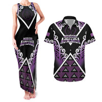 Personalised Aotearoa Moriori Couples Matching Tank Maxi Dress and Hawaiian Shirt Maori Pattern New Zealand LT05 Purple - Polynesian Pride