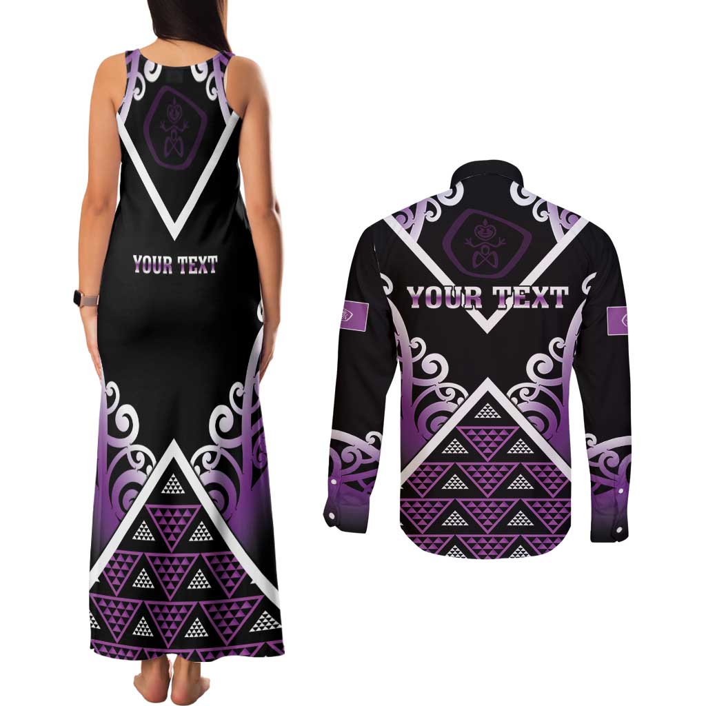 Personalised Aotearoa Moriori Couples Matching Tank Maxi Dress and Long Sleeve Button Shirt Maori Pattern New Zealand LT05 - Polynesian Pride