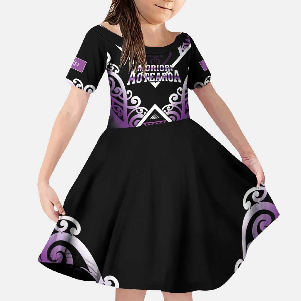 Personalised Aotearoa Moriori Family Matching Mermaid Dress and Hawaiian Shirt Maori Pattern New Zealand LT05 Daughter's Dress Purple - Polynesian Pride
