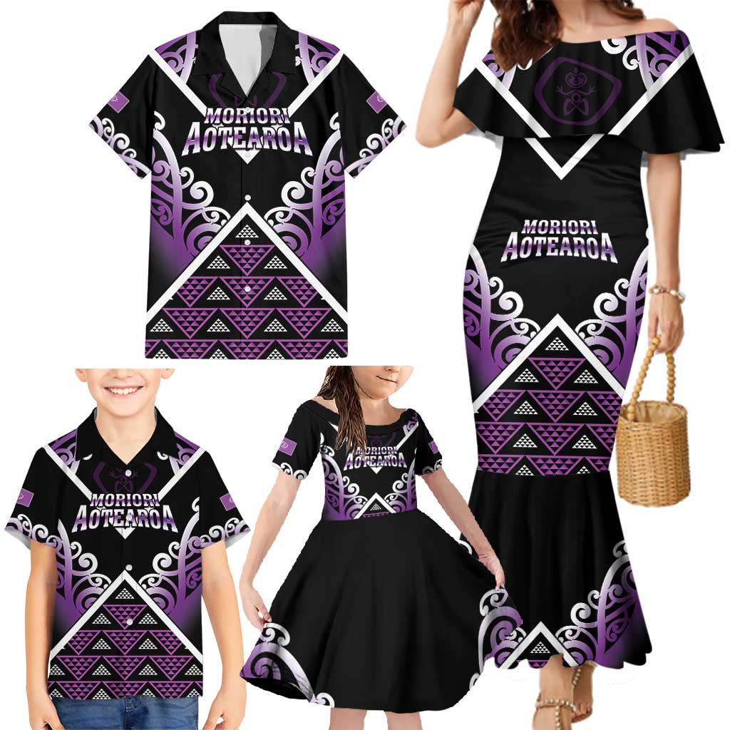 Personalised Aotearoa Moriori Family Matching Mermaid Dress and Hawaiian Shirt Maori Pattern New Zealand LT05 - Polynesian Pride