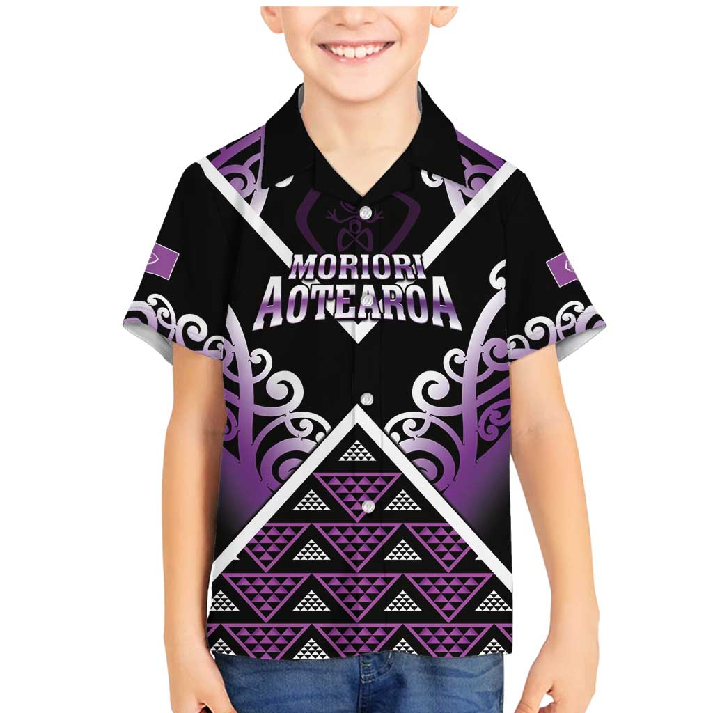 Personalised Aotearoa Moriori Family Matching Mermaid Dress and Hawaiian Shirt Maori Pattern New Zealand LT05 Son's Shirt Purple - Polynesian Pride