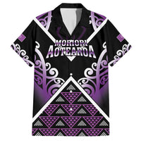 Personalised Aotearoa Moriori Family Matching Off Shoulder Maxi Dress and Hawaiian Shirt Maori Pattern New Zealand LT05 Dad's Shirt - Short Sleeve Purple - Polynesian Pride