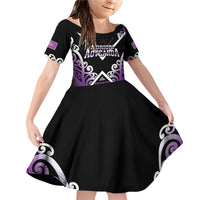 Personalised Aotearoa Moriori Family Matching Off Shoulder Short Dress and Hawaiian Shirt Maori Pattern New Zealand LT05 Daughter's Dress Purple - Polynesian Pride