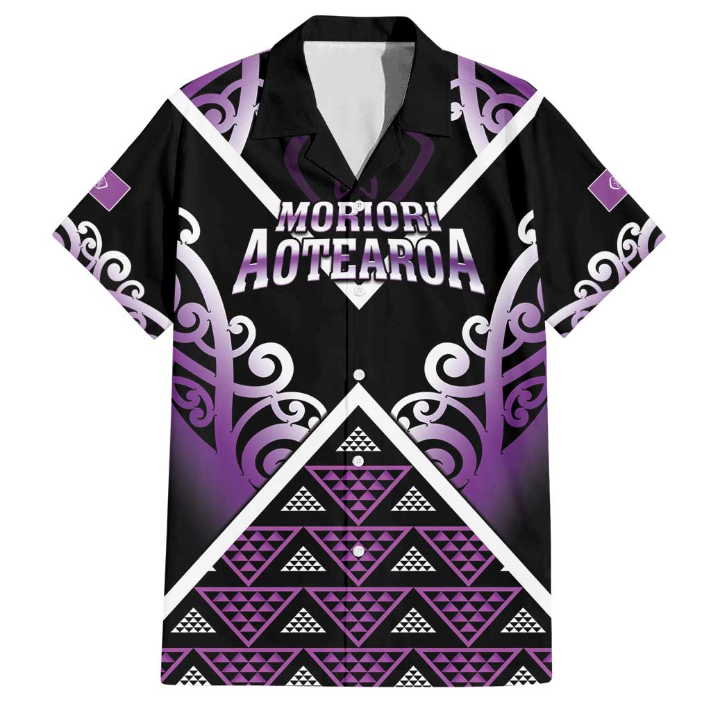 Personalised Aotearoa Moriori Family Matching Puletasi and Hawaiian Shirt Maori Pattern New Zealand LT05 Dad's Shirt - Short Sleeve Purple - Polynesian Pride
