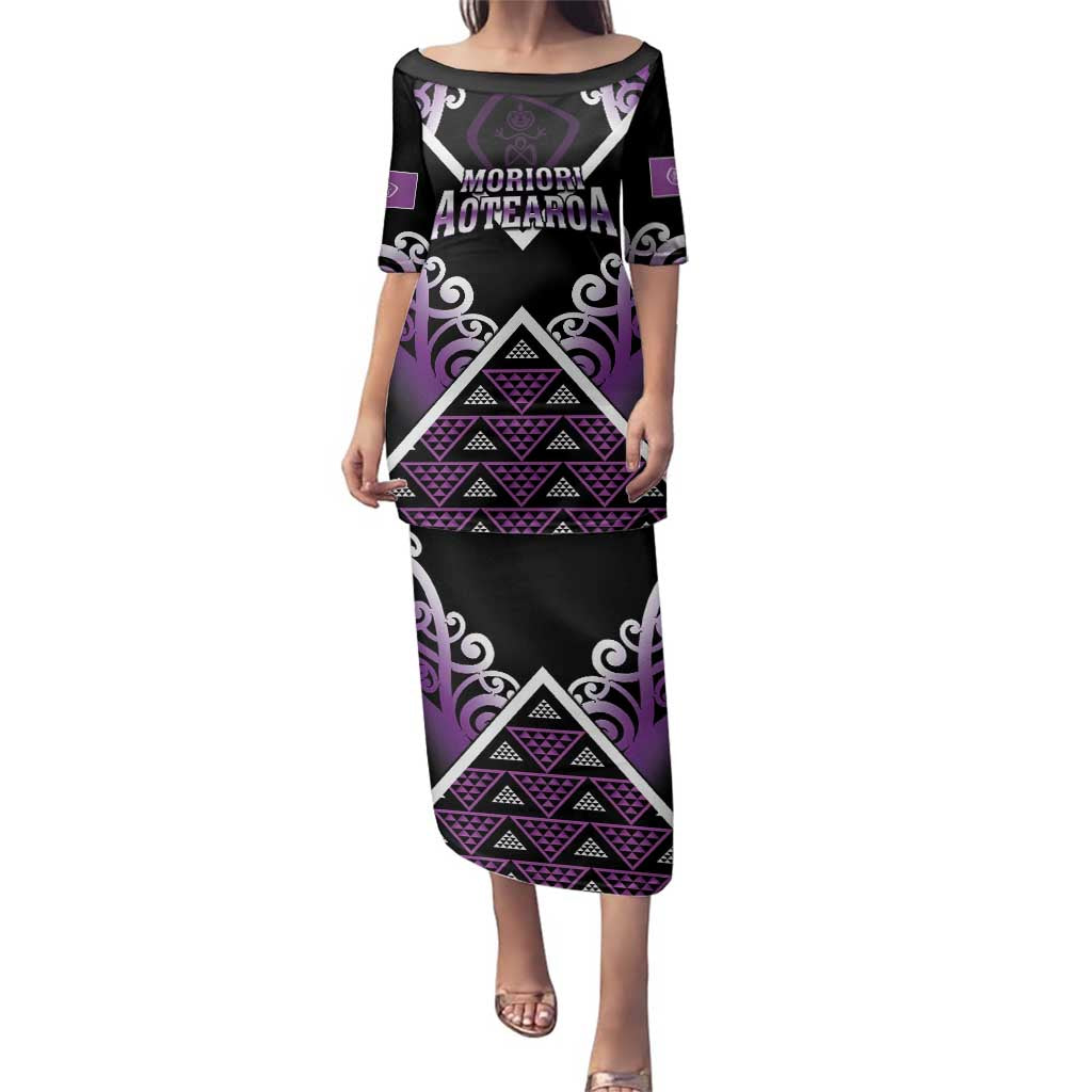Personalised Aotearoa Moriori Family Matching Puletasi and Hawaiian Shirt Maori Pattern New Zealand LT05 Mom's Dress Purple - Polynesian Pride