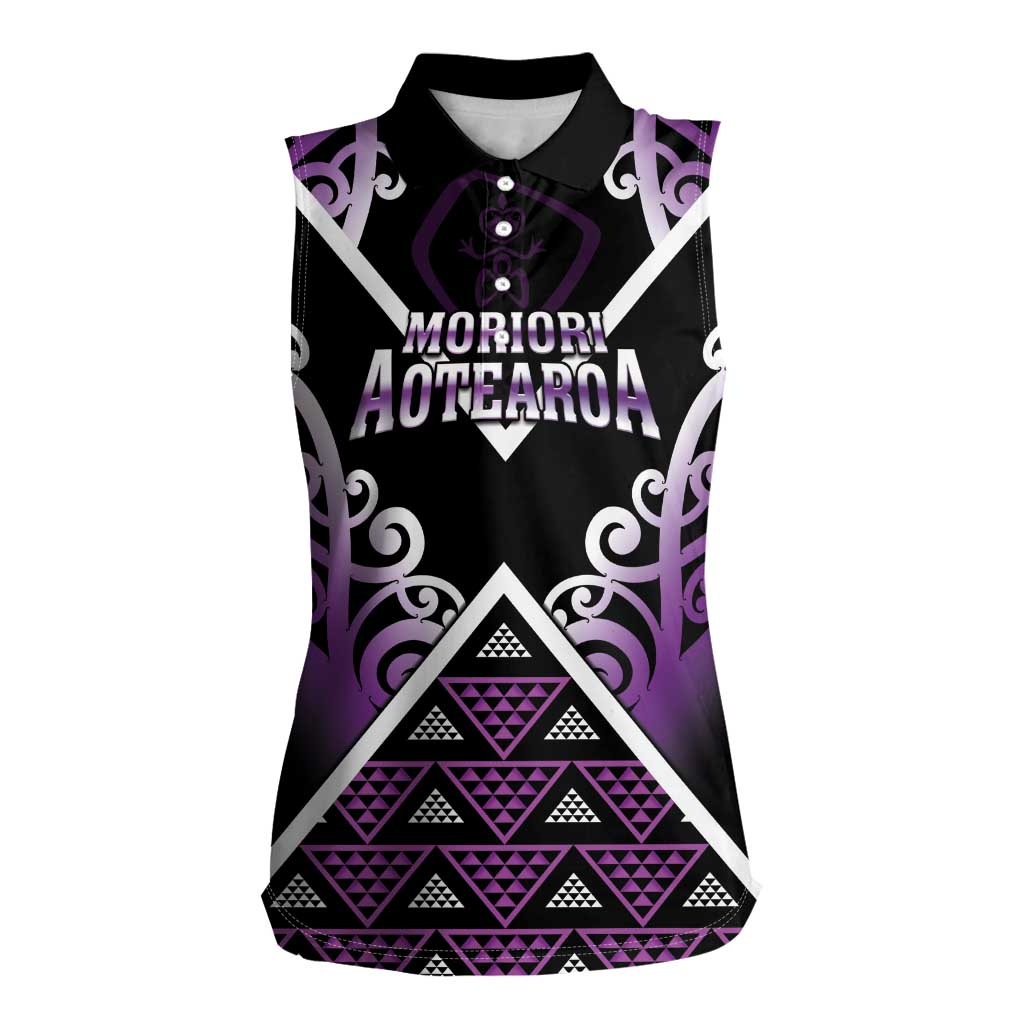 Personalised Aotearoa Moriori Women Sleeveless Polo Shirt Maori Pattern New Zealand LT05 Female Purple - Polynesian Pride