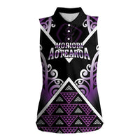 Personalised Aotearoa Moriori Women Sleeveless Polo Shirt Maori Pattern New Zealand LT05 Female Purple - Polynesian Pride