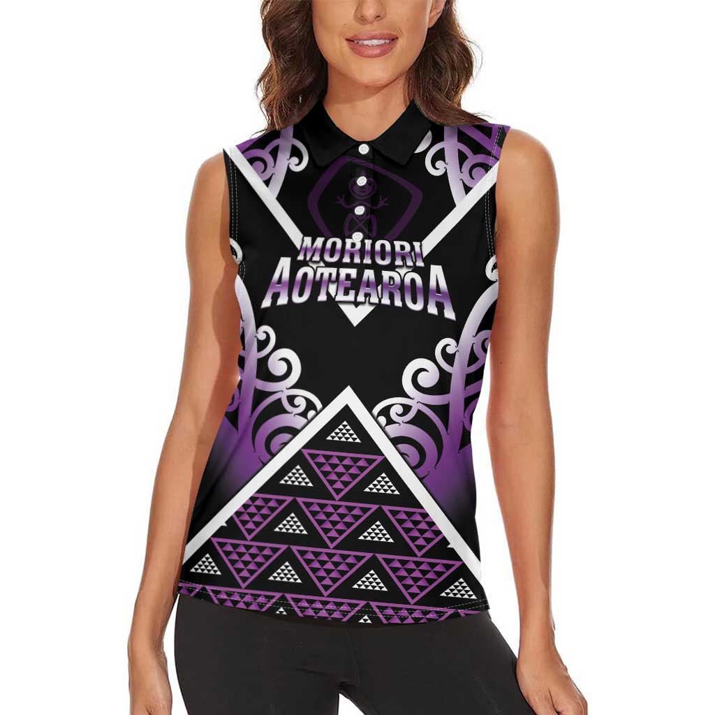 Personalised Aotearoa Moriori Women Sleeveless Polo Shirt Maori Pattern New Zealand LT05 - Polynesian Pride