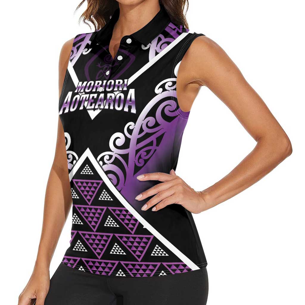 Personalised Aotearoa Moriori Women Sleeveless Polo Shirt Maori Pattern New Zealand LT05 - Polynesian Pride