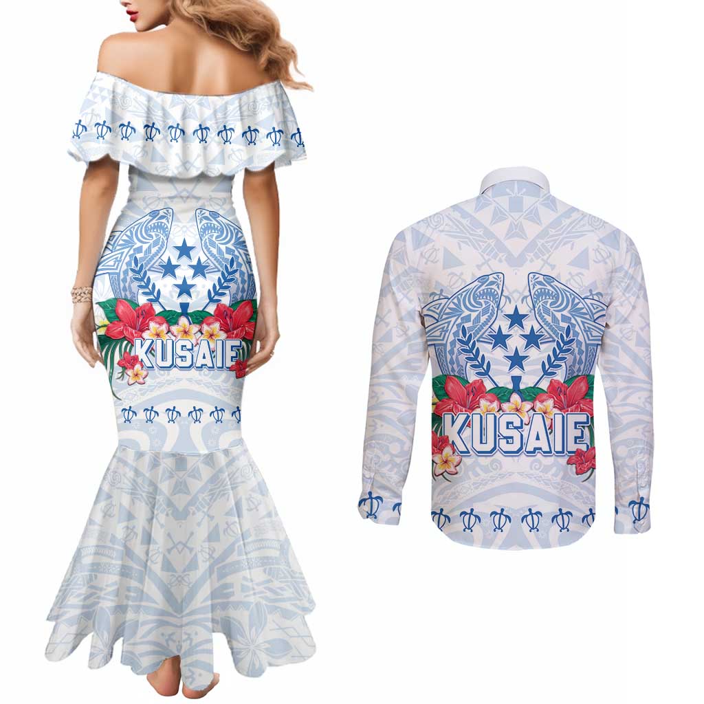 Happy Kosrae Liberation Day Couples Matching Mermaid Dress and Long Sleeve Button Shirt Polynesian Shark Turtle Motif LT05 - Polynesian Pride