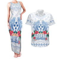 Happy Kosrae Liberation Day Couples Matching Tank Maxi Dress and Hawaiian Shirt Polynesian Shark Turtle Motif LT05 White - Polynesian Pride