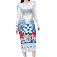 Happy Kosrae Liberation Day Family Matching Long Sleeve Bodycon Dress and Hawaiian Shirt Polynesian Shark Turtle Motif LT05 Mom's Dress White - Polynesian Pride