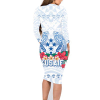 Happy Kosrae Liberation Day Family Matching Long Sleeve Bodycon Dress and Hawaiian Shirt Polynesian Shark Turtle Motif LT05 - Polynesian Pride