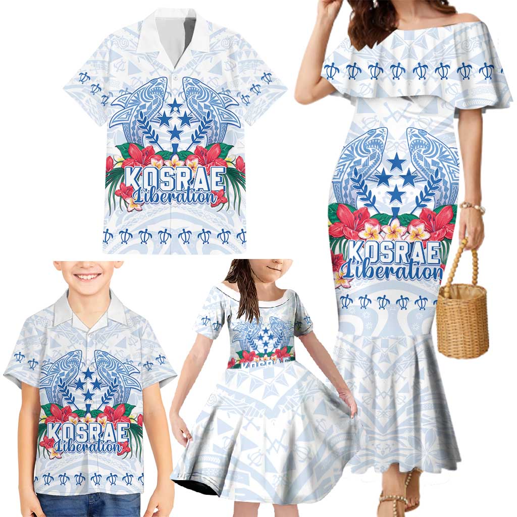 Happy Kosrae Liberation Day Family Matching Mermaid Dress and Hawaiian Shirt Polynesian Shark Turtle Motif LT05 - Polynesian Pride