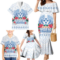 Happy Kosrae Liberation Day Family Matching Mermaid Dress and Hawaiian Shirt Polynesian Shark Turtle Motif LT05 - Polynesian Pride