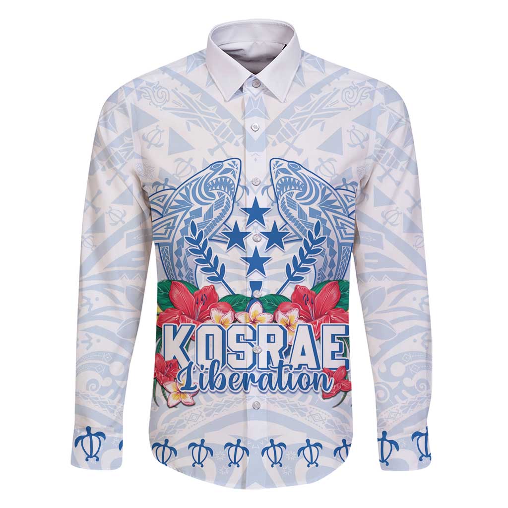 Happy Kosrae Liberation Day Family Matching Mermaid Dress and Hawaiian Shirt Polynesian Shark Turtle Motif LT05 Dad's Shirt - Long Sleeve White - Polynesian Pride