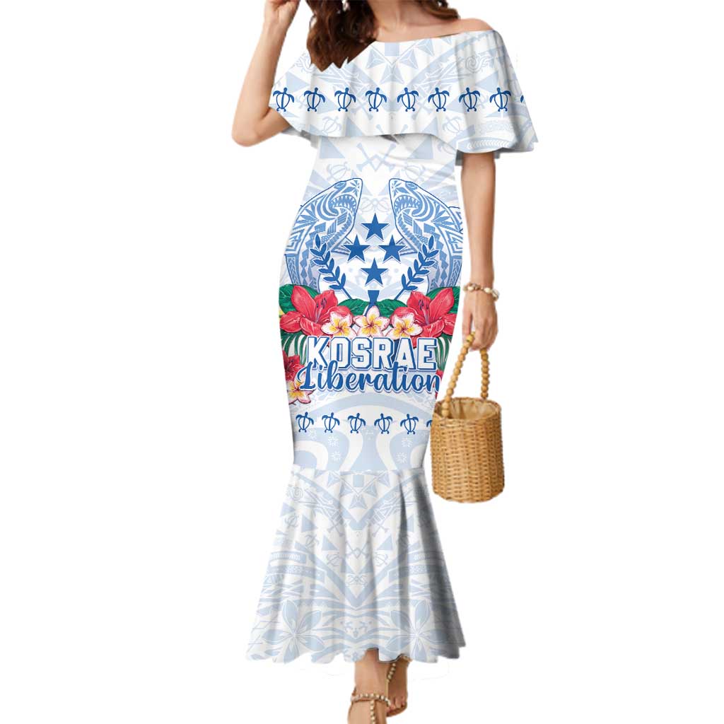 Happy Kosrae Liberation Day Family Matching Mermaid Dress and Hawaiian Shirt Polynesian Shark Turtle Motif LT05 Mom's Dress White - Polynesian Pride
