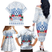 Happy Kosrae Liberation Day Family Matching Off The Shoulder Long Sleeve Dress and Hawaiian Shirt Polynesian Shark Turtle Motif LT05 - Polynesian Pride