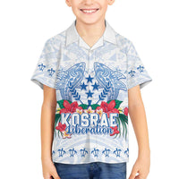 Happy Kosrae Liberation Day Family Matching Off The Shoulder Long Sleeve Dress and Hawaiian Shirt Polynesian Shark Turtle Motif LT05 Son's Shirt White - Polynesian Pride