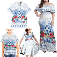 Happy Kosrae Liberation Day Family Matching Off Shoulder Maxi Dress and Hawaiian Shirt Polynesian Shark Turtle Motif LT05 - Polynesian Pride