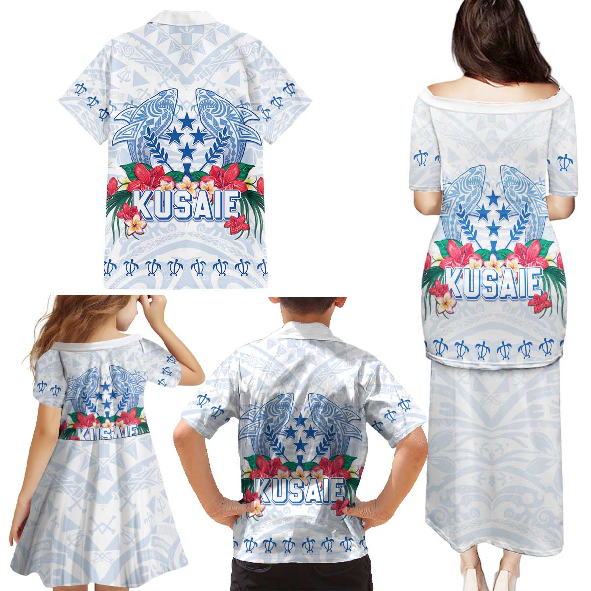 Happy Kosrae Liberation Day Family Matching Puletasi and Hawaiian Shirt Polynesian Shark Turtle Motif LT05 - Polynesian Pride