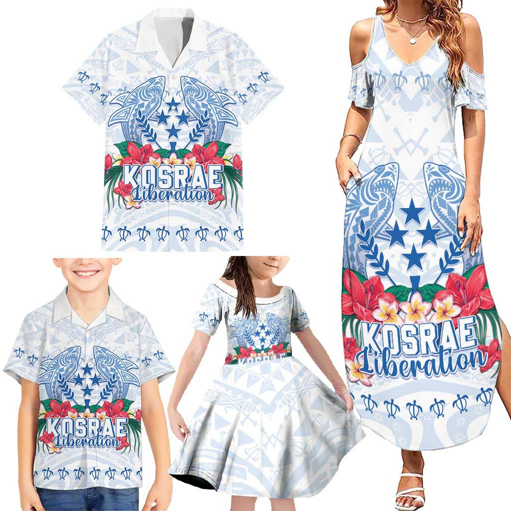 Happy Kosrae Liberation Day Family Matching Summer Maxi Dress and Hawaiian Shirt Polynesian Shark Turtle Motif LT05 - Polynesian Pride