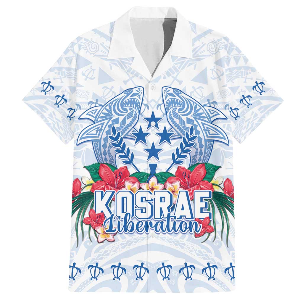 Happy Kosrae Liberation Day Family Matching Summer Maxi Dress and Hawaiian Shirt Polynesian Shark Turtle Motif LT05 Dad's Shirt - Short Sleeve White - Polynesian Pride