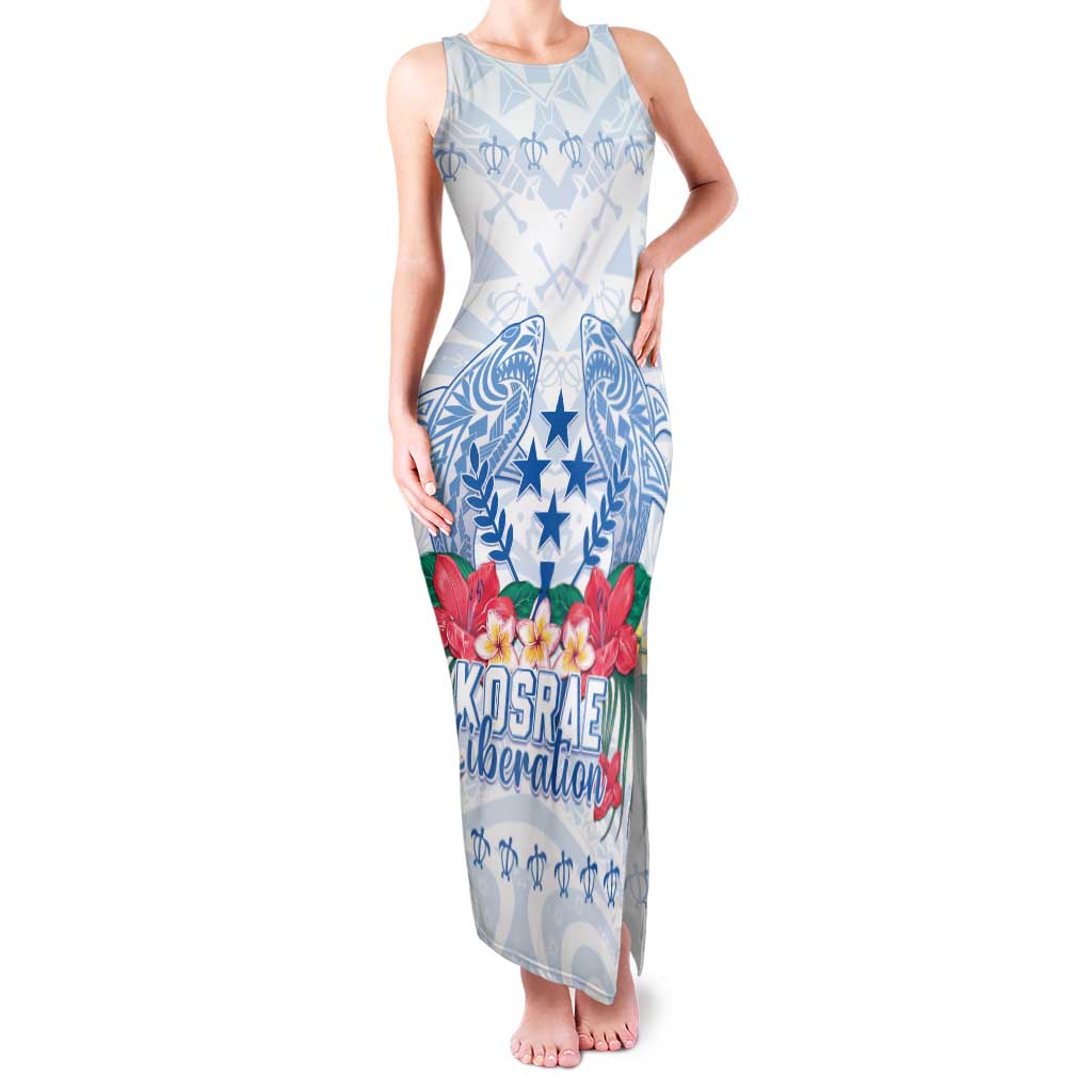 Happy Kosrae Liberation Day Family Matching Tank Maxi Dress and Hawaiian Shirt Polynesian Shark Turtle Motif LT05 Mom's Dress White - Polynesian Pride