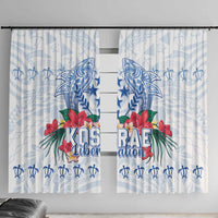 Happy Kosrae Liberation Day Window Curtain Polynesian Shark Turtle Motif LT05 With Hooks White - Polynesian Pride