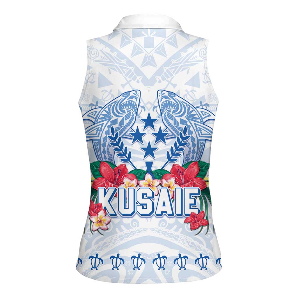 Happy Kosrae Liberation Day Women Sleeveless Polo Shirt Polynesian Shark Turtle Motif