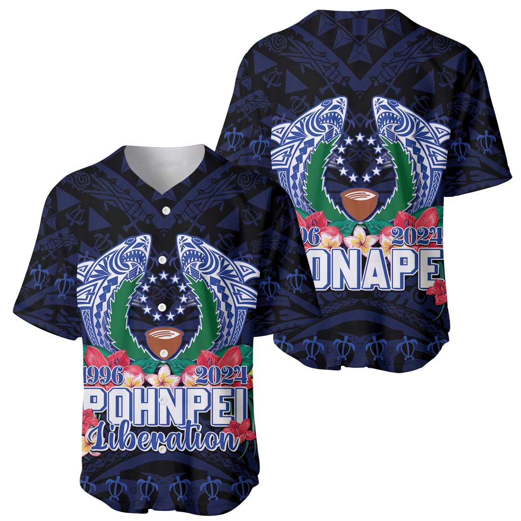 Happy Pohnpei Liberation Day Baseball Jersey Polynesian Shark Turtle Motif LT05 - Polynesian Pride