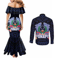 Happy Pohnpei Liberation Day Couples Matching Mermaid Dress and Long Sleeve Button Shirt Polynesian Shark Turtle Motif LT05 - Polynesian Pride