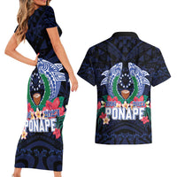 Happy Pohnpei Liberation Day Couples Matching Short Sleeve Bodycon Dress and Hawaiian Shirt Polynesian Shark Turtle Motif LT05 - Polynesian Pride
