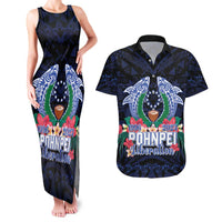 Happy Pohnpei Liberation Day Couples Matching Tank Maxi Dress and Hawaiian Shirt Polynesian Shark Turtle Motif LT05 Blue - Polynesian Pride