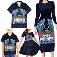 Happy Pohnpei Liberation Day Family Matching Long Sleeve Bodycon Dress and Hawaiian Shirt Polynesian Shark Turtle Motif LT05 - Polynesian Pride