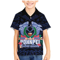 Happy Pohnpei Liberation Day Family Matching Mermaid Dress and Hawaiian Shirt Polynesian Shark Turtle Motif LT05 Son's Shirt Blue - Polynesian Pride