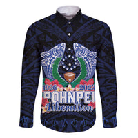 Happy Pohnpei Liberation Day Family Matching Off The Shoulder Long Sleeve Dress and Hawaiian Shirt Polynesian Shark Turtle Motif LT05 Dad's Shirt - Long Sleeve Blue - Polynesian Pride