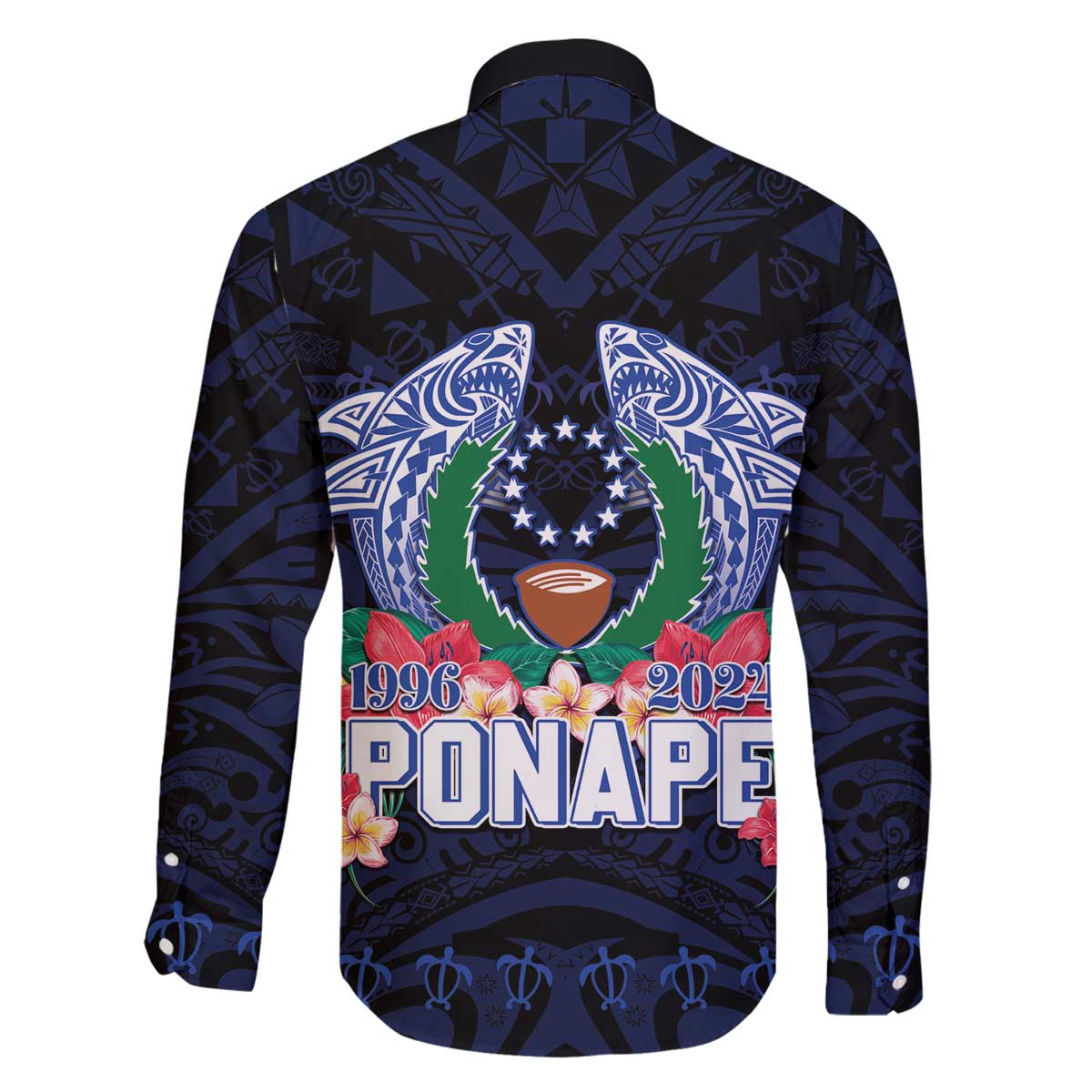 Happy Pohnpei Liberation Day Family Matching Off The Shoulder Long Sleeve Dress and Hawaiian Shirt Polynesian Shark Turtle Motif LT05 - Polynesian Pride