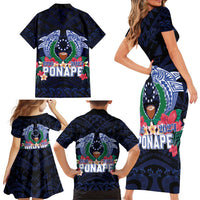 Happy Pohnpei Liberation Day Family Matching Short Sleeve Bodycon Dress and Hawaiian Shirt Polynesian Shark Turtle Motif LT05 - Polynesian Pride