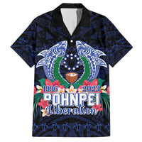 Happy Pohnpei Liberation Day Family Matching Summer Maxi Dress and Hawaiian Shirt Polynesian Shark Turtle Motif LT05 Dad's Shirt - Short Sleeve Blue - Polynesian Pride