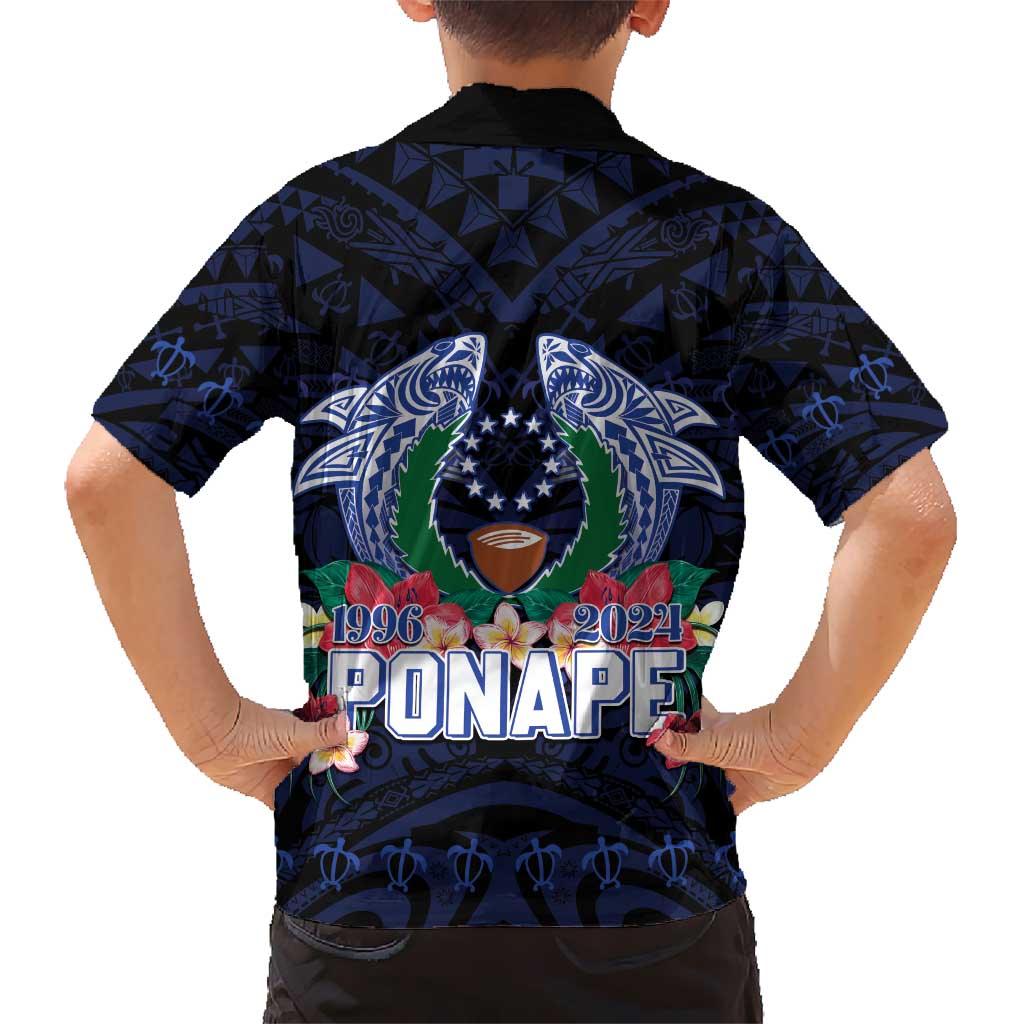 Happy Pohnpei Liberation Day Kid Hawaiian Shirt Polynesian Shark Turtle Motif