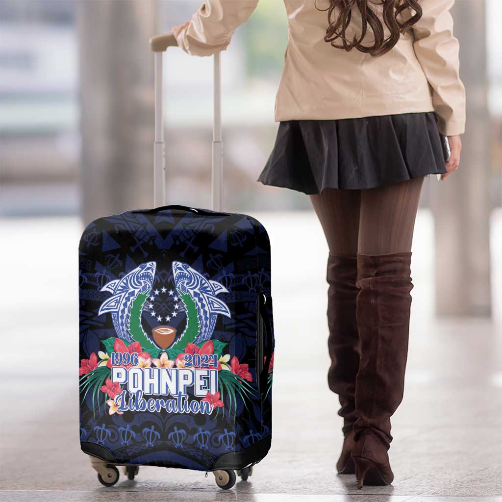 Happy Pohnpei Liberation Day Luggage Cover Polynesian Shark Turtle Motif