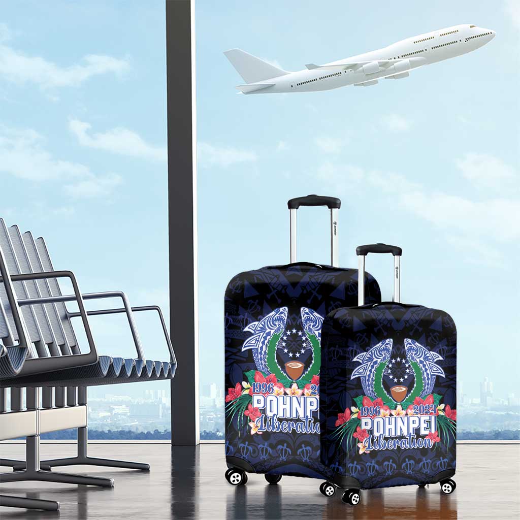 Happy Pohnpei Liberation Day Luggage Cover Polynesian Shark Turtle Motif