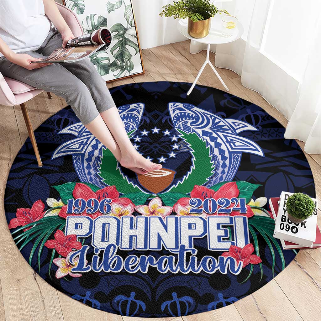 Happy Pohnpei Liberation Day Round Carpet Polynesian Shark Turtle Motif LT05 - Polynesian Pride