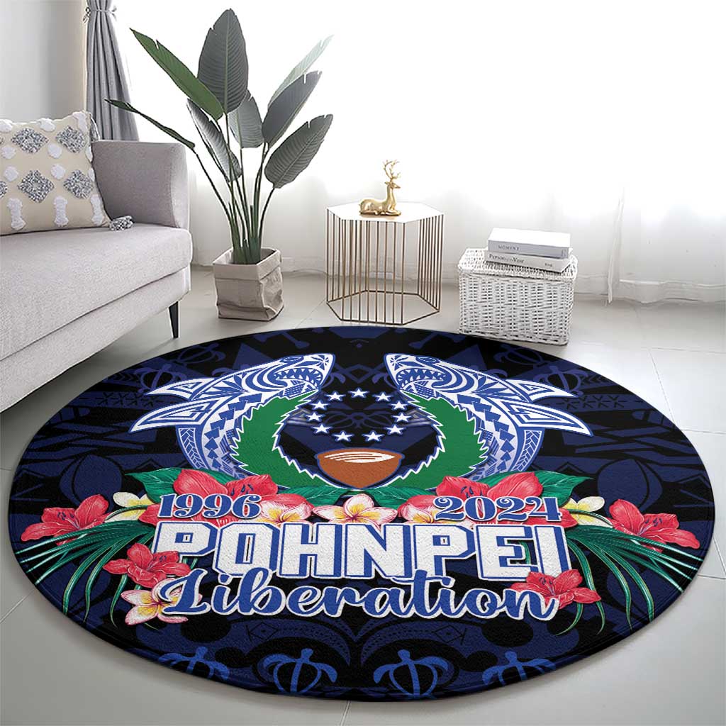 Happy Pohnpei Liberation Day Round Carpet Polynesian Shark Turtle Motif LT05 - Polynesian Pride