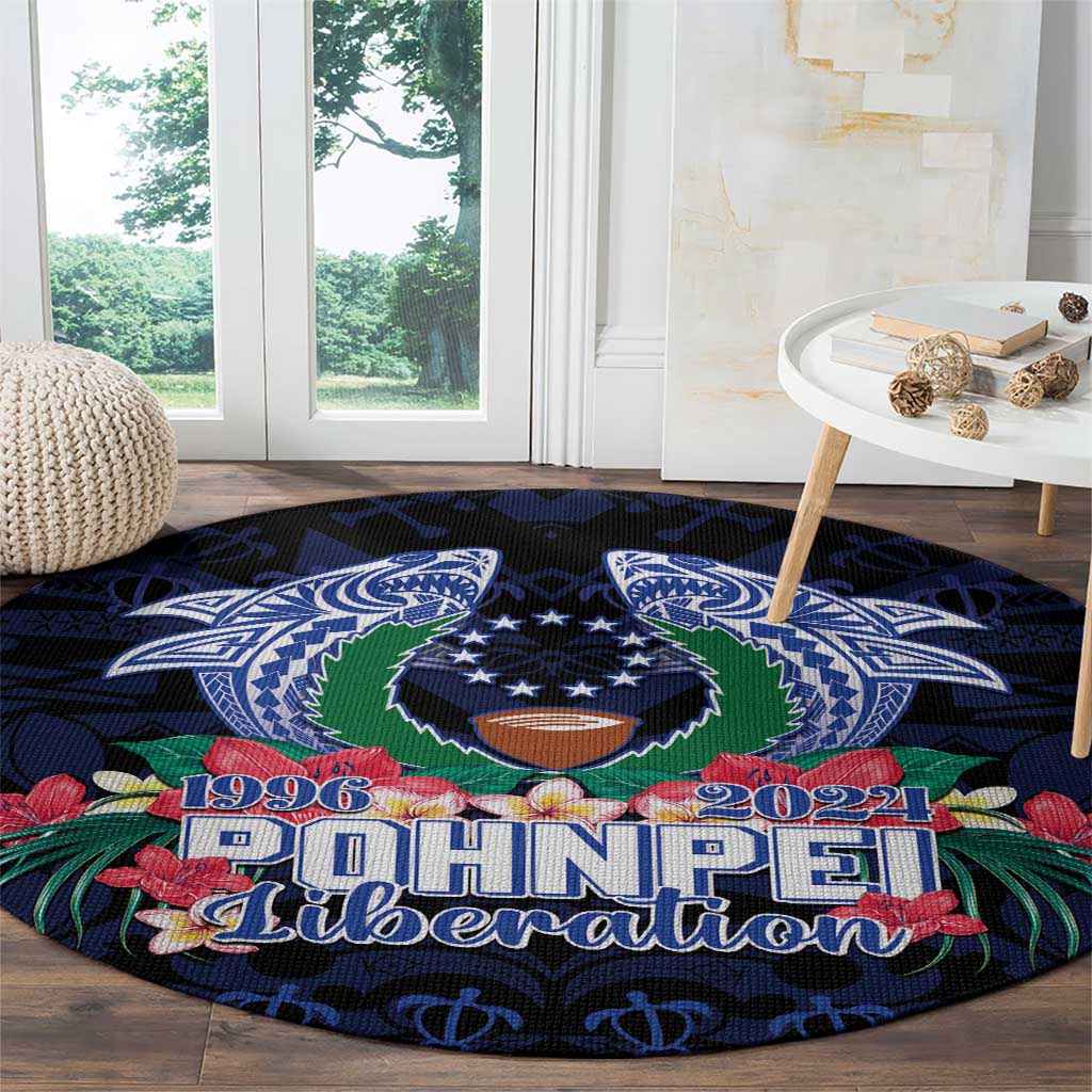 Happy Pohnpei Liberation Day Round Carpet Polynesian Shark Turtle Motif LT05 - Polynesian Pride
