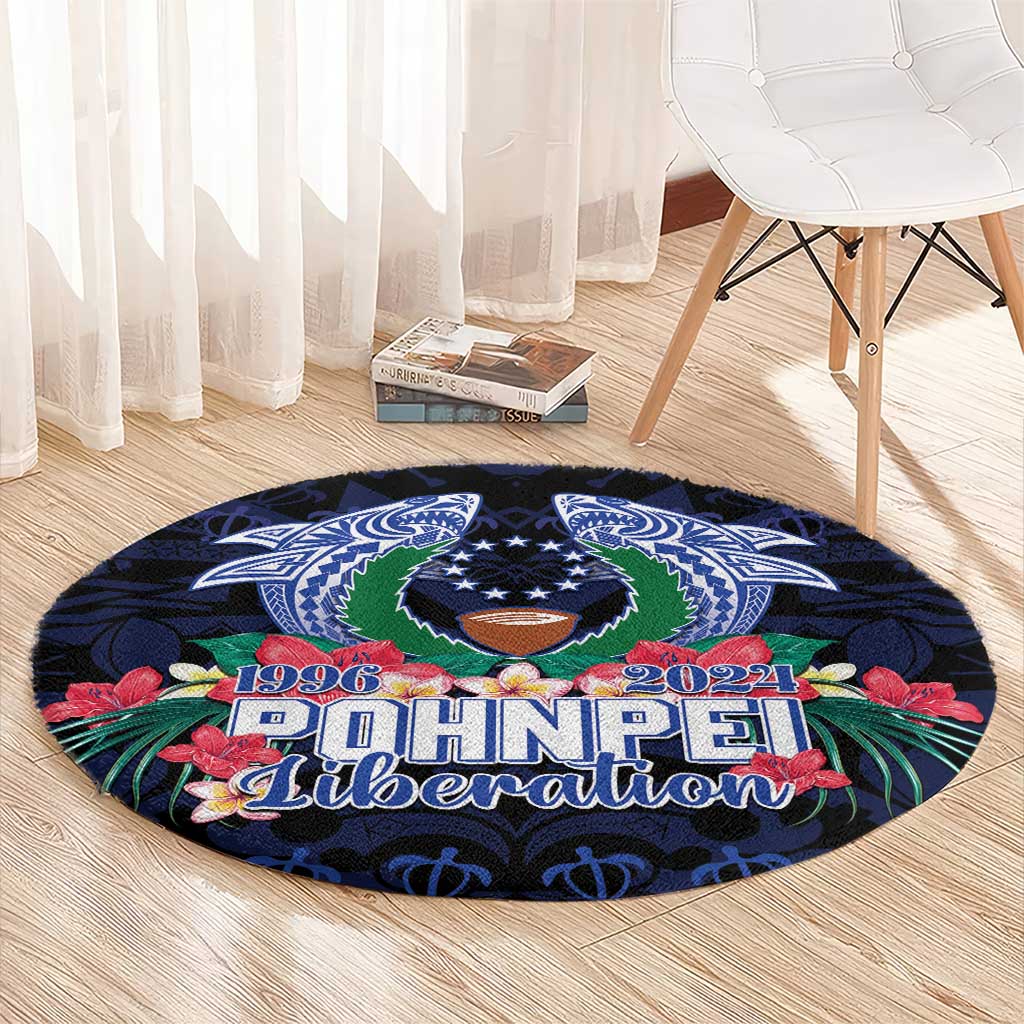 Happy Pohnpei Liberation Day Round Carpet Polynesian Shark Turtle Motif LT05 - Polynesian Pride